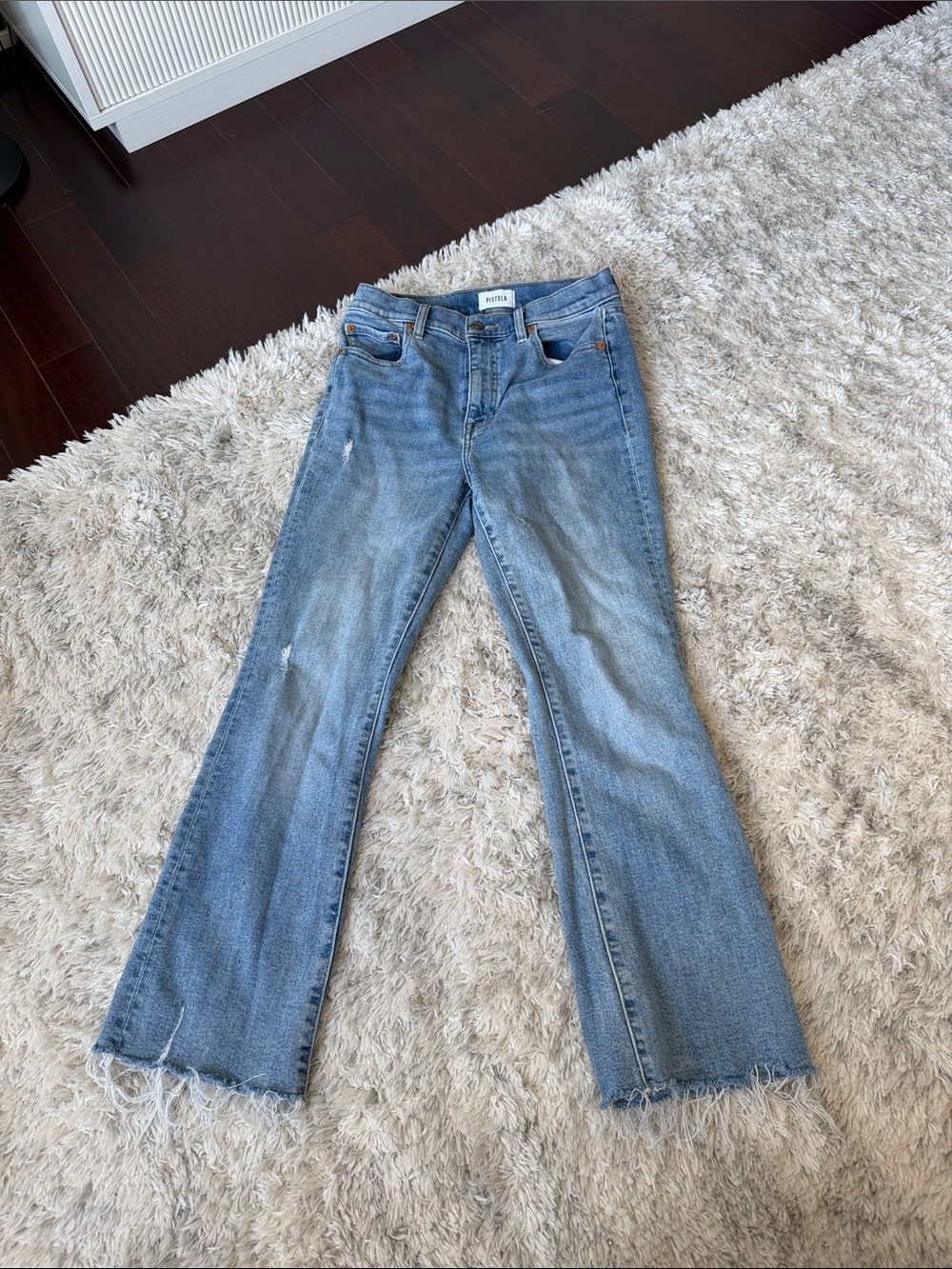 pistola Light Blue Flare Jeans with Raw Hem
